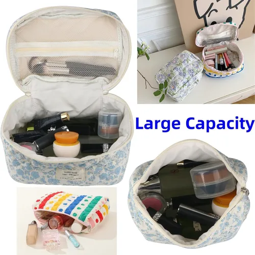 Vista 4 de Bolsa de Maquillaje Fcteap para Viaje, Esenciales de Viaje, Bolsa de Cosméticos Acolchada, Organizador de Artículos de Aseo, Inserción