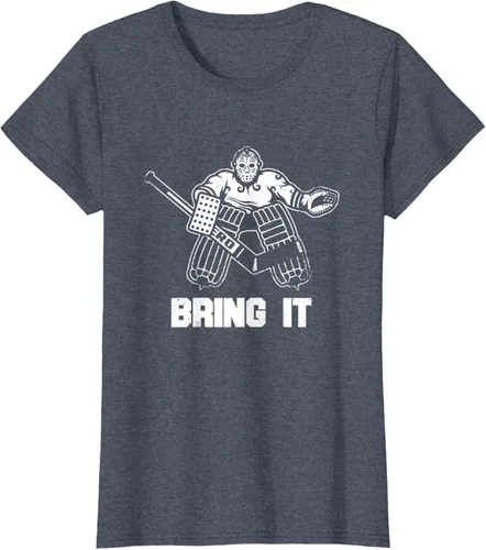 Vista 80 de Divertida camiseta gráfica de ropa de portero de hockey sobre hielo, Negro, S
