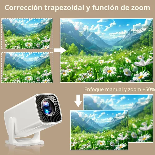 Vista 4 de Mini proyector, proyector portátil compatible con 4K, proyector para exteriores Full HD 1080P, proyector de película de rotación de 270°, compatible
