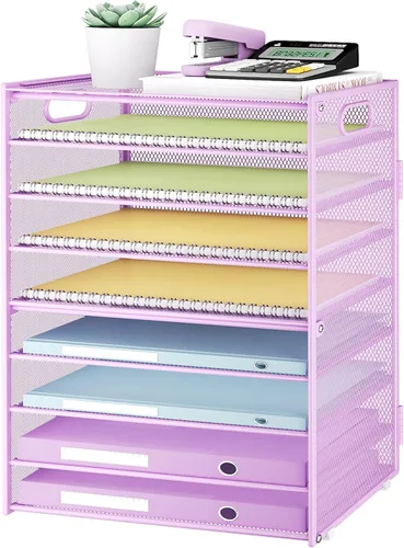 Vista 9 de SUBEKYU Organizador de papel de 9 niveles para escritorio, bandeja de cartas de malla de metal negro, organizador clasificador de papel de archivo