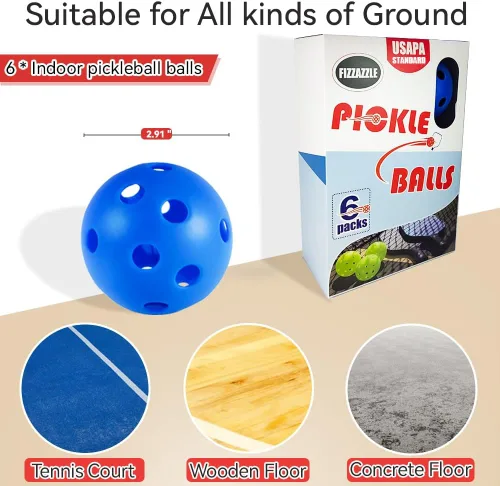 Vista 4 de Fizzazzle Indoor Pickleball Balls - 4/6 Pack 26 Holes - USAPA Standard - High Resilience & Durability Blue Balls