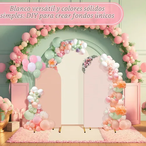 Vista 6 de Buryeah Juego de 3 fundas elásticas para arco de boda de 6 pies, 5 pies, 4 pies, de elastano, ajustadas, de 2 caras, elásticas para decoración