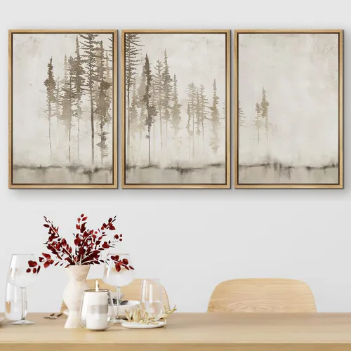 Vista 299 de SIGNFORD - Set de obras de arte en lienzo enmarcado para pared, ilustraciones abstractas de neblina del desierto en tonos neutros beige y marrón