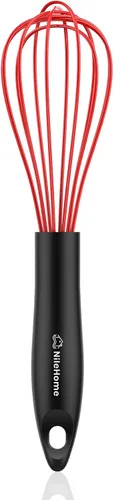 Vista 10 de NileHome Batidor de silicona de 10 pulgadas, batidor de cocina Wisk Wire para cocinar, batir, mezclar, batir, agitar, color negro