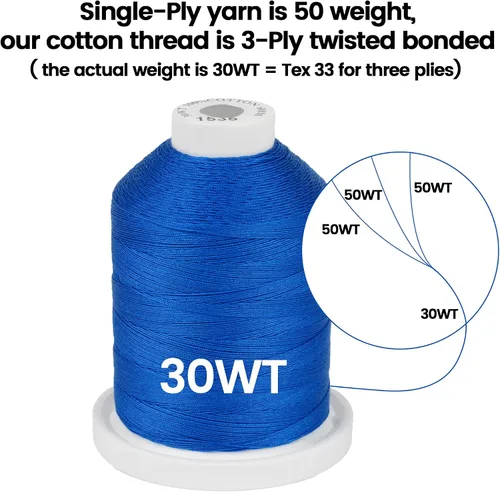 Vista 3 de New brothread - 18 opciones - Hilos de algodón 100% mercerizado multiusos 50S/3 600M (660Y) cada carrete para acolchado, serger, costura y bordado