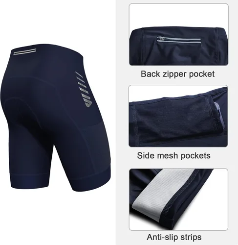 Vista 3 de Wulibike Pantalones cortos de bicicleta acolchados para hombre, pantalones cortos de bicicleta para hombre, acolchados de gel con bolsillos
