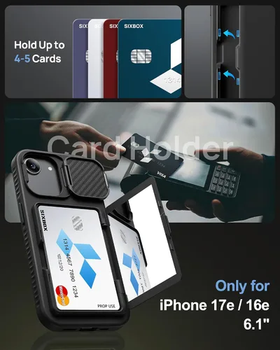Vista 3 de Funda para iPhone 16e tipo cartera, soporte integrado, tarjetero y cubierta para lente de cámara, protección de cuerpo completo, resistente, Negro
