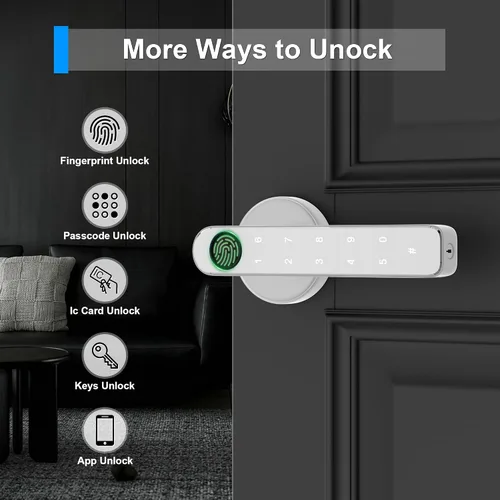 Vista 2 de Pomo de puerta con huella dactilar, Cerradura de puerta con huella dactilar con teclados, tarjeta llavero, Bluetooth, llave, cerradura inteligente