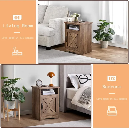 Vista 3 de AMERLIFE - Juego de mesa auxiliar de 3 piezas para sala de estar, madera de granero Barnwood