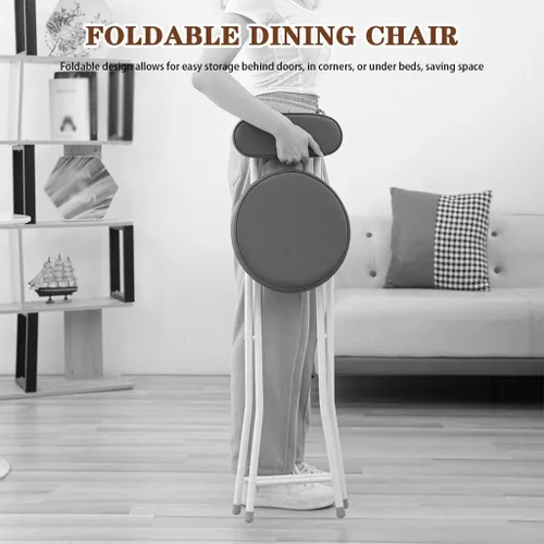 Vista 4 de 2-Pack Simple Bar Height Folding Chairs, Casual Wrought Iron Back Chairs, X-Frame Structure(Brown Color)