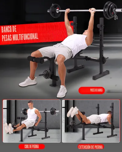 Vista 6 de OPPSDECOR Juego de banco de pesas para gimnasio en casa, prensa de banco Negro