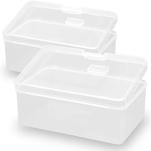 Vista 15 de Mini contenedores rectangulares transparentes de almacenamiento con tapa (4.53 x 2.95 x 3.39 pulgadas), caja rectangular para pastillas, joyas