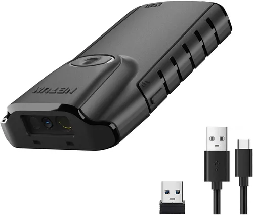 Vista 7 de NETUM Escáner de código de barras Bluetooth 2D, lector de código de barras QR portátil 3 en 1 pequeño con clip trasero
