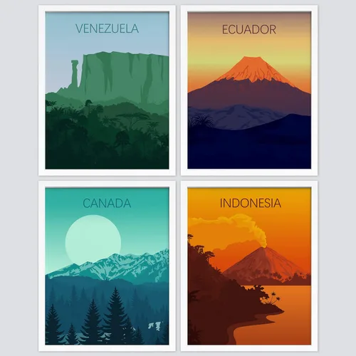 Vista 171 de SIGNWIN Marco de arte de pared de jirafa de safari africano, juego de 4 impresiones coloridas de paisaje, decoración de pared de naturaleza