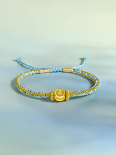 Vista 3 de ZHOU LIU FU Pulseras de oro real de 24 quilates, pulseras de la amistad, joyas ajustables de oro sólido con bola dorada, azul, verde, rosa, pulseras