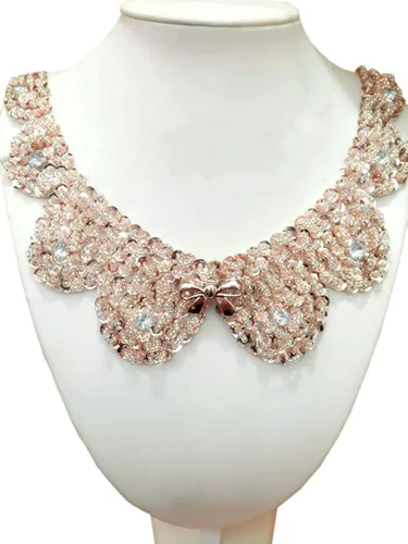 Vista 2 de Vpang Blusa desmontable collar falso lentejuelas flor perla collar gargantilla Peter Pan