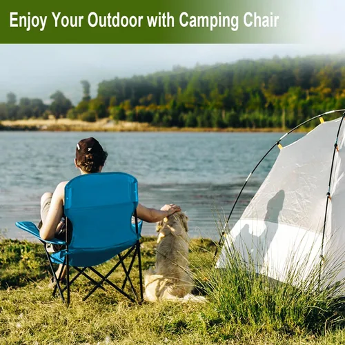 Vista 2 de Sillas plegables de camping colapsables, silla de césped de alta resistencia con bolsa para bebidas, bolsillo de almacenamiento, silla de brazo