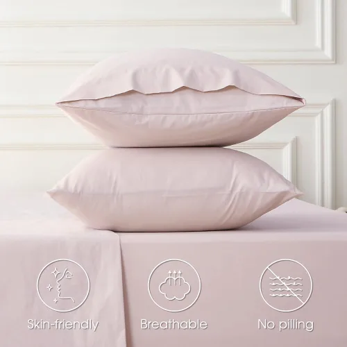 Vista 6 de Juego de sábanas HYPREST de bolsillo extra profundo tamaño Queen, se adapta a colchones de 18"-24" de profundidad - Juego de sábanas Queen 100% Rosa