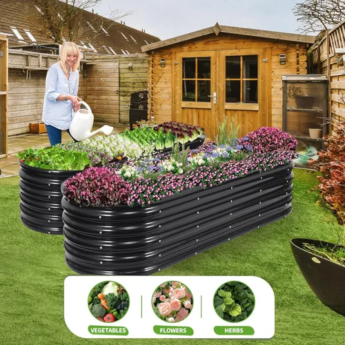 Vista 8 de Cama de jardín elevada galvanizada para exteriores, camas elevadas para jardinería, caja de maceta de metal, kit de cama de jardín elevada de acero