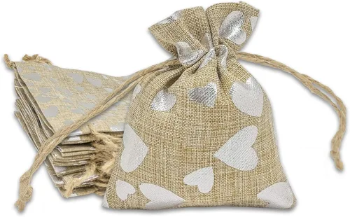Vista 25 de 48 paquetes de 3x4 bolsas de regalo reutilizables de yute y arpillera con cordones (Feliz Navidad, X-Pequeño) - para regalos, favores de fiesta