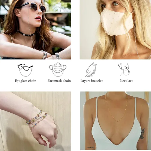Vista 4 de Cadena para lentes de sol para mujer, cadena de cristal natural, soporte para lentes de sol, collar, correa para gafas, cordón de lectura