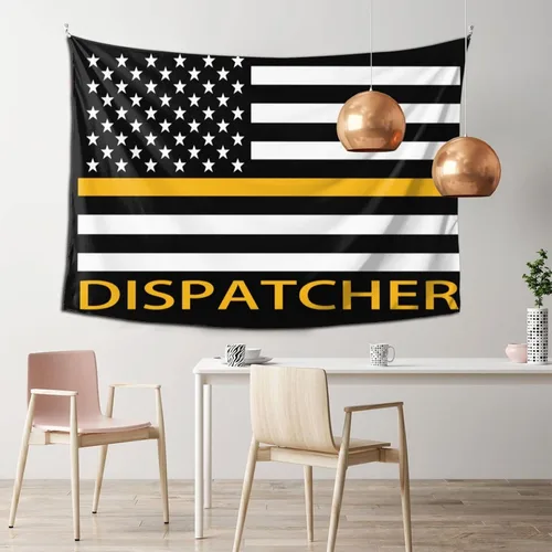 Vista 2 de Qauirfe Tapiz con diseño de bandera de línea dorada fina 911, para colgar en la pared, sala de estar, dormitorio, oficina, tapices de tela de 60 x