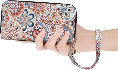 Vista 7 de Cartera de teléfono celular para mujer con doble cremallera y correa de muñeca extraíble