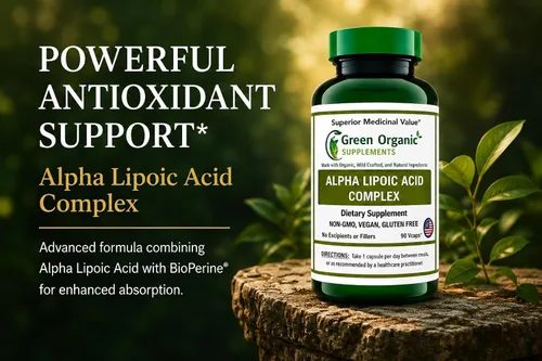 Vista 2 de Green Organic Supplements' Alpha Lipoic Acid Complex, ALA, 90 VCaps Alpha Lipoic Acid Capsules (Pack of 1)
