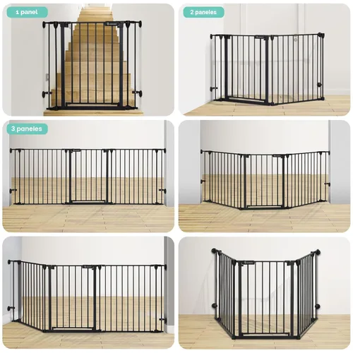 Vista 5 de COMOMY Puerta de bebé extra ancha de 80 pulgadas, puerta para perros para escaleras de casa, chimenea, puerta de mascotas de cierre automático