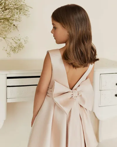 Vista 16 de MCieloLuna Vestidos de niña de flores para boda con nudo de lazo elegante de satén para primera comunión