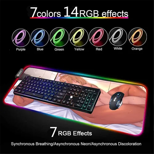 Vista 3 de Mouse Pads Anime Girl Sexy Butt RGB Gaem Mouse Pad LED Light Desk Mat XXL Computer Mousepads Back Light Keyboard Cover Table Mause Gaming Carpet
