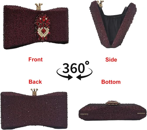 Vista 2 de HUANG ZHUANG Bolso de noche con diamantes de imitación y purpurina para mujer, bolso de noche para fiesta, boda, lindo bolso