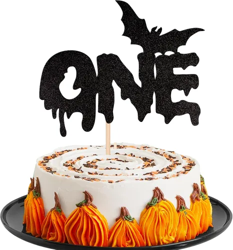 Vista 18 de 30 piezas de decoración de murciélagos de Halloween para cupcakes de murciélago con purpurina negra para Halloween, decoración de pasteles de Negro