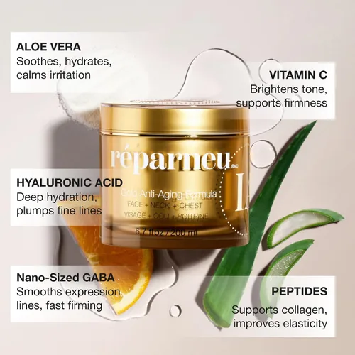 Vista 3 de InfiniteAloe réparneu Gold Fórmula antienvejecimiento, reafirmante del cuello, estiramiento facial, crema facial antiarrugas, aloe orgánico