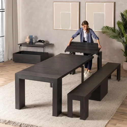 Vista 27 de Transformer Table - Mesa de comedor extensible de madera maciza, asientos 2-12, mesa de comedor expandible, muebles que ahorran espacio, muebles