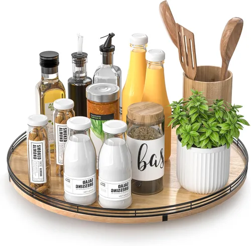 Vista 16 de Marble Lazy Susan - Tocadiscos para mesa, bandeja redonda de mármol de grano de madera antigua de 10 pulgadas para mesa de comedor, encimera de Negro