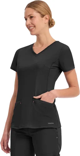 Vista 5 de Healing Hands - Camiseta médica con cuello en V para mujer, suave, elástica Negro
