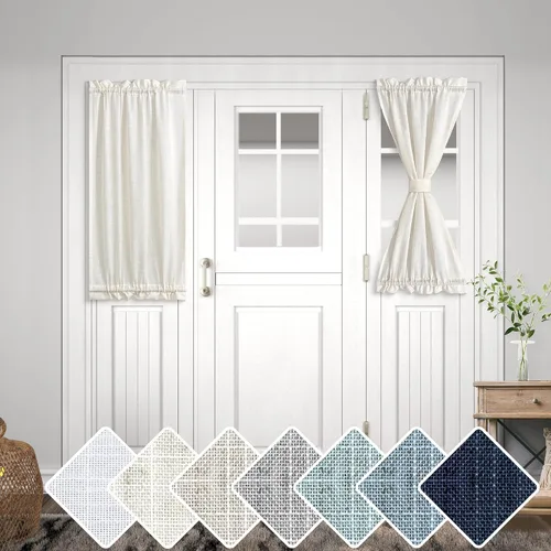 Vista 35 de KOUFALL Cortina de puerta francesa, persianas de lino para cubrir ventanas, 1 panel, 25 x 72 pulgadas de largo, color azul piedra