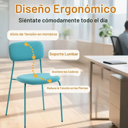 Vista 6 de Sidanli Juego de 4 sillas apilables para sala de espera, tapizadas sin brazos, con cojín cómodo para conferencias, recepción, sala de descanso, Azul