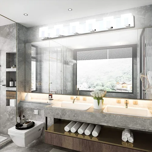 Vista 5 de Aipsun Moderna lámpara LED de tocador para baño, acrílico blanco esmerilado, arriba y abajo, accesorios de pared sobre espejo