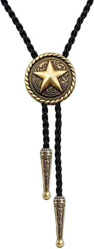Vista 22 de BRBAM - Corbata de cuero estilo retro con diseño de vaquero occidental y estrella solitaria para hombre Estilo 3 - Bronce