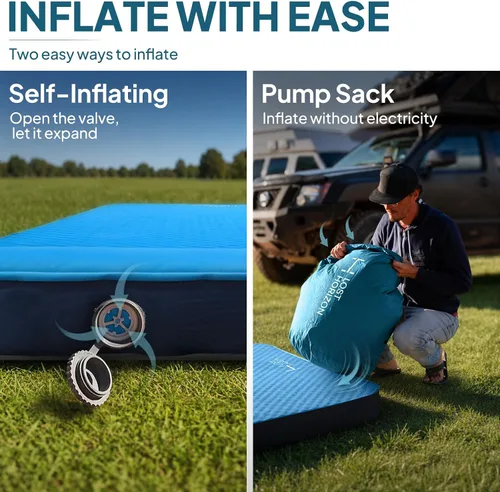 Vista 6 de Lost Horizon Air & Foam Camping Mattress, Self-Inflating Sleeping Pad, 3" Thick, with Pump Sack, Twin