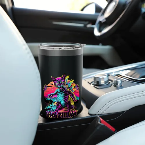 Vista 6 de Streetwear Synthwave 80s 90s Catzilla Cat Japanese teen Stainless Steel Insulated Tumbler Black