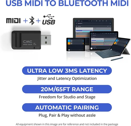 Vista 5 de CME WIDI Bud Pro - Interfaz MIDI Bluetooth para iOS, macOS, Windows, Android, ChromeOS, Linux - Conecta, empareja y reproduce - Sin controladores