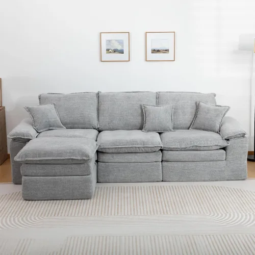 Vista 11 de Sofá modular en forma de L de 114 pulgadas con diván, sofá de pana sin hueso con otomana móvil, sofás de asiento profundo para sala de estar, sin