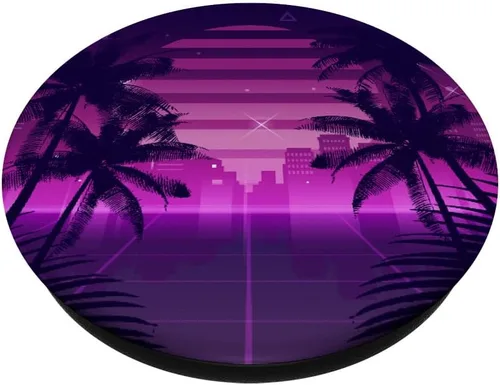 Vista 2 de Retro Synthwave Vaporwave 80s Style Design - Palmeras PopSockets intercambiables PopGrip