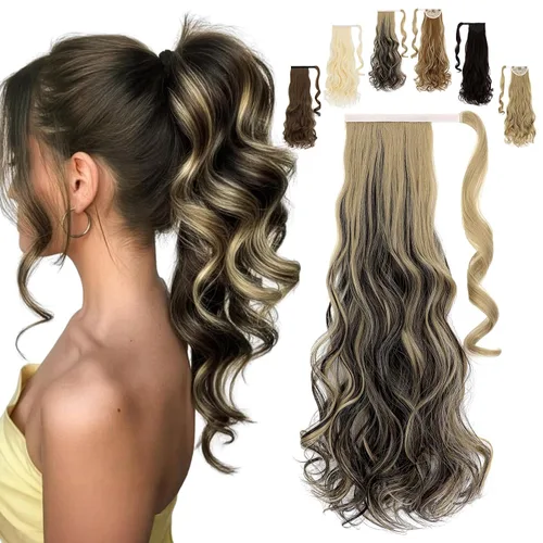 Vista 12 de FELENDY Extensión de cola de caballo, extensiones de cabello largo envolvente de 18 pulgadas, extensiones de cabello ondulado y rizado con clip