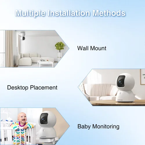 Vista 7 de Cámara interior 3K con tarjeta de 64 GB, detección de IA humana/mascota/facial, cámara de perro/gato/mascota interior con aplicación de teléfono