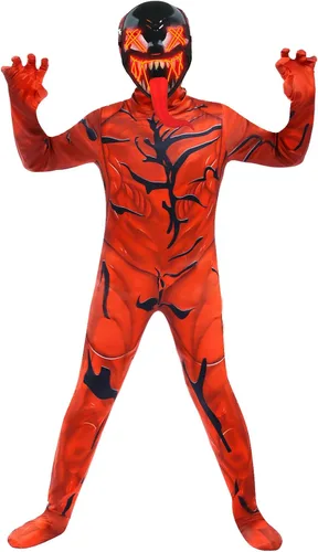 Vista 2 de PUNKSUIT Traje de superhéroe para niños, disfraz de cosplay de Halloween con máscara LED