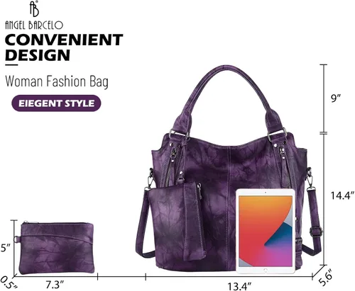 Vista 2 de Angel Barcelo - Bolsa de mano grande de piel suave con correa para el hombro para mujer